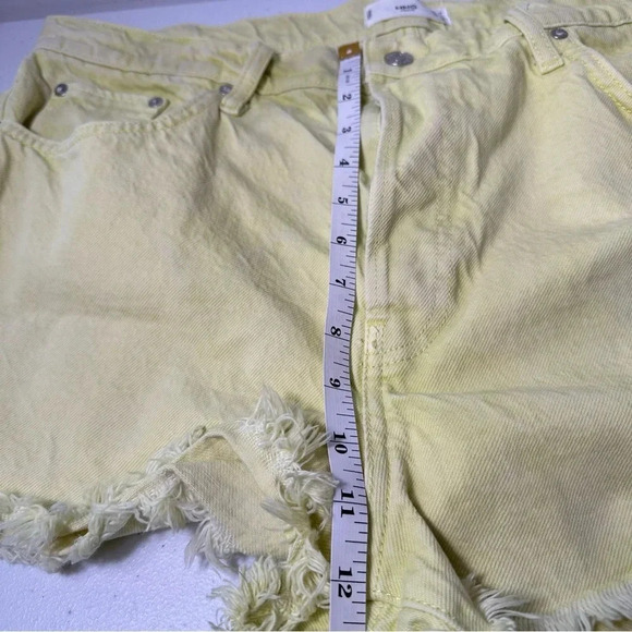 Mango Medium-Waist Denim Shorts Plus Size 14 Raw Hem Button Fly Neon Yellow MNG - Picture 8 of 12